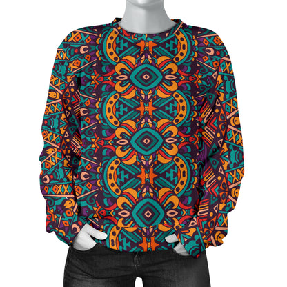Ethnic Style Print Pattern Women Long Sleeve Sweatshirt