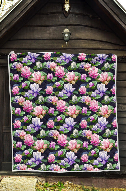 Lotus Flower Print Design Quilt Bedspread