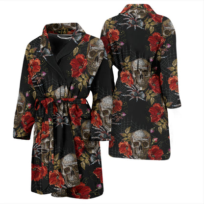 Spider Web Skull Rose Print Design LKS305 Men Bathrobe