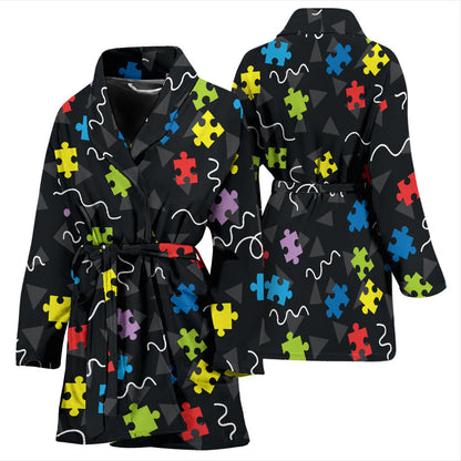 Autism Awareness Pattern Print Design 01 Women Bathrobe