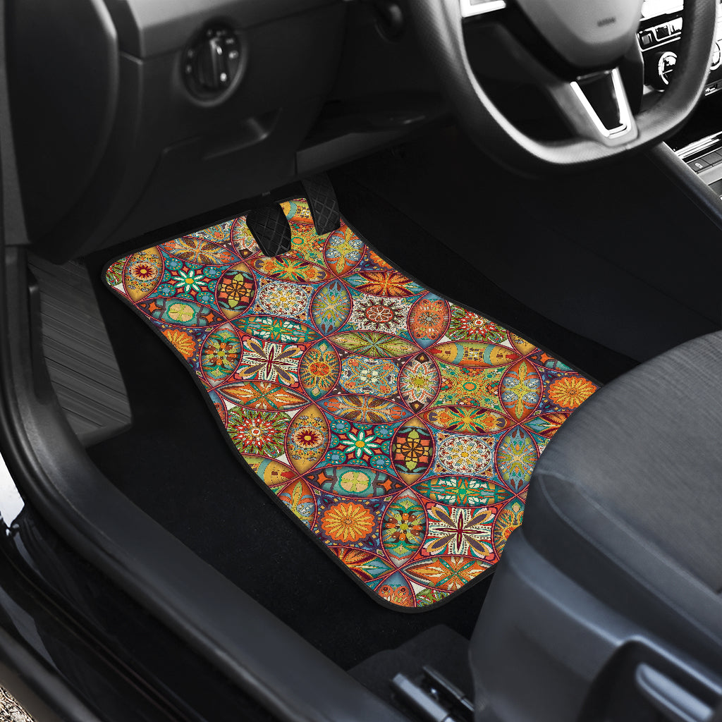 Mandala Flower Themed Design Print Car Floor Mats Front Back