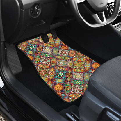 Mandala Flower Themed Design Print Car Floor Mats Front Back