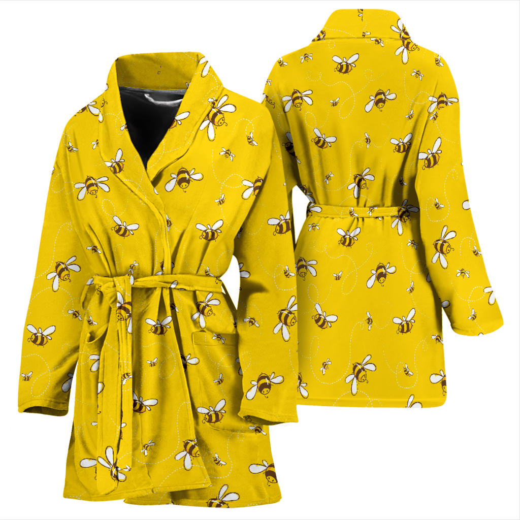 Bee Pattern Print Design 05 Women Bathrobe