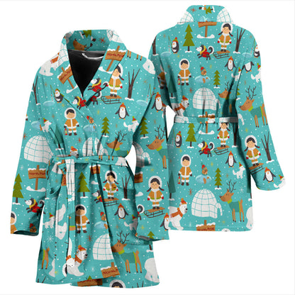 Eskimo Pattern Print Design 01 Women Bathrobe