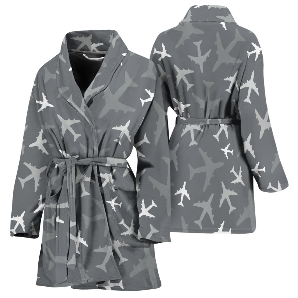 Airplane Pattern Print Design 02 Women Bathrobe