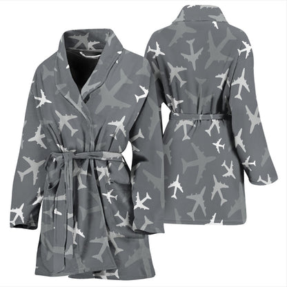 Airplane Pattern Print Design 02 Women Bathrobe