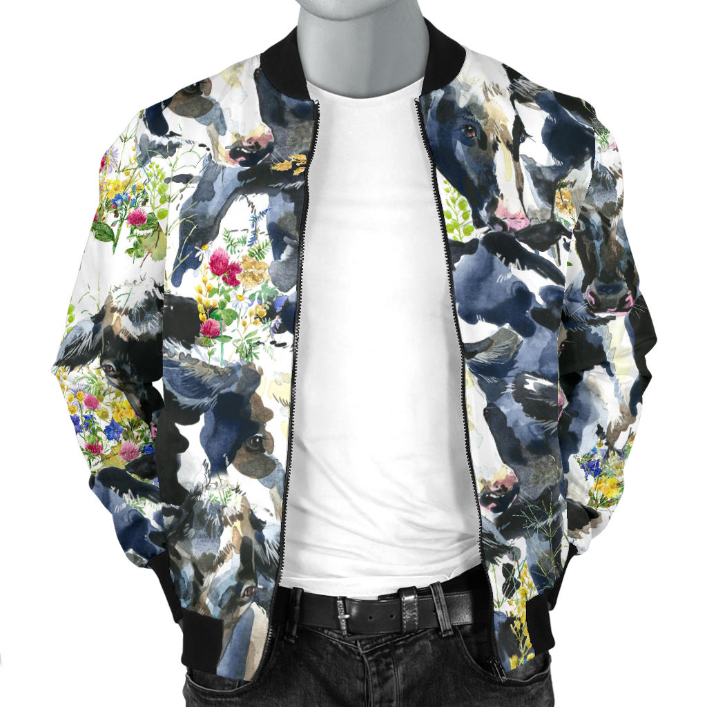 Cow Watercolor Print Pattern Men Bomber Jacket