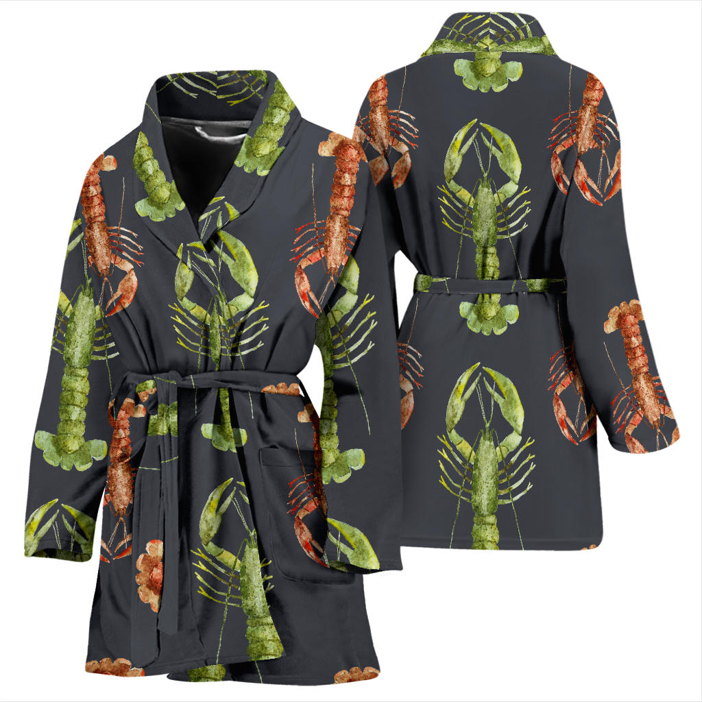 Lobster Pattern Print Design 01 Women Bathrobe