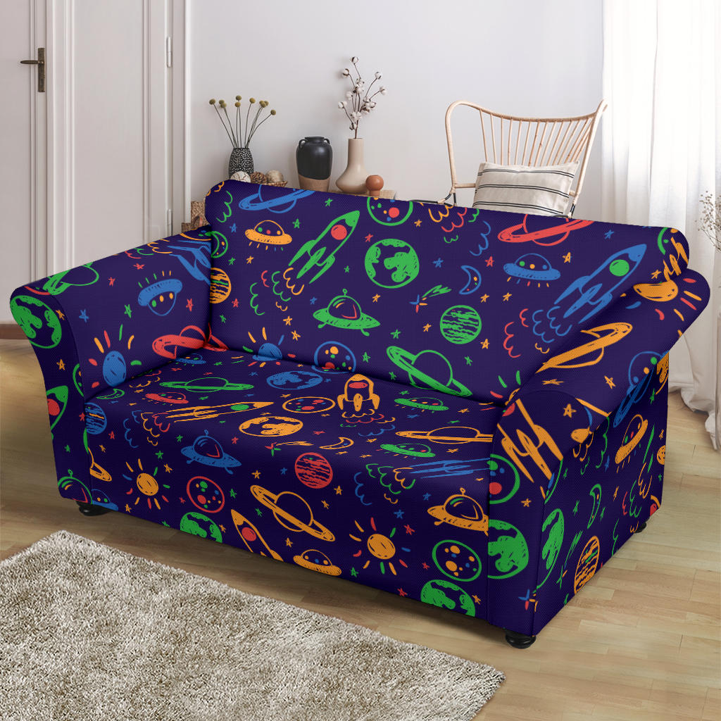 UFO Space Rocket Print Design LKS302 Loveseat Couch Slipcover
