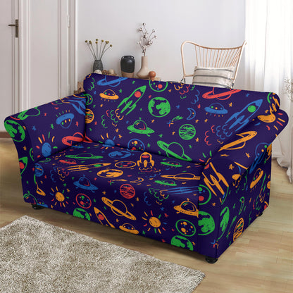 UFO Space Rocket Print Design LKS302 Loveseat Couch Slipcover