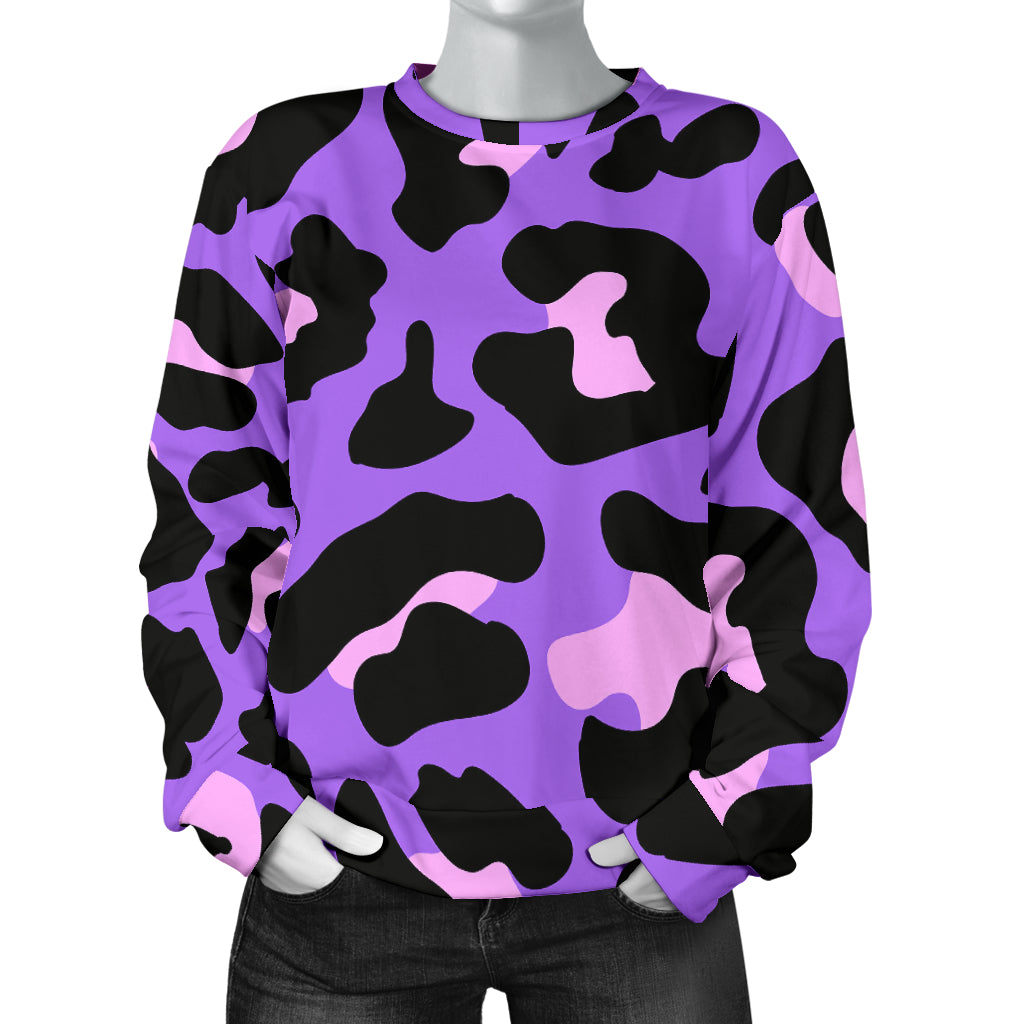 Cheetah Purple Neon Print Pattern Women Long Sleeve Sweatshirt
