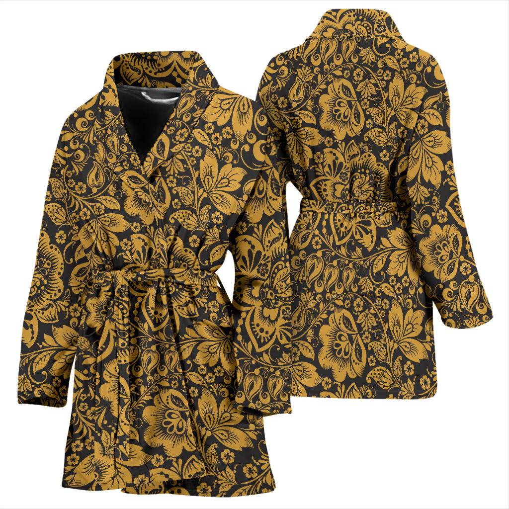 Brocade Gold Pattern Print Design 01 Women Bathrobe