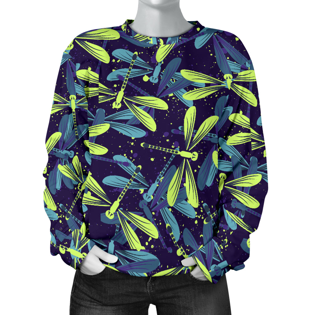 Dragonfly Lime Blue Print Pattern Women Long Sleeve Sweatshirt
