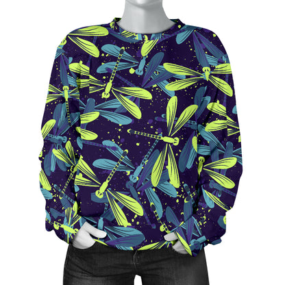 Dragonfly Lime Blue Print Pattern Women Long Sleeve Sweatshirt