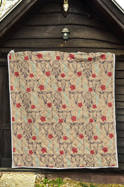 Native Buffalo Head Themed Design Print Quilt Bedspread