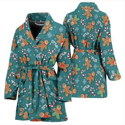 Gingerbread Pattern Print Design 05 Women Bathrobe