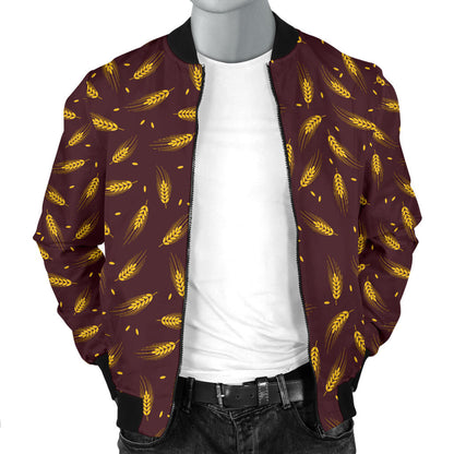 Agricultural Gold Wheat Print Pattern Men Bomber Jacket