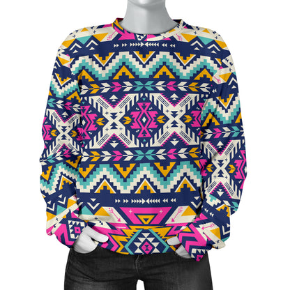 Aztec Pink Geometric Print Pattern Women Long Sleeve Sweatshirt