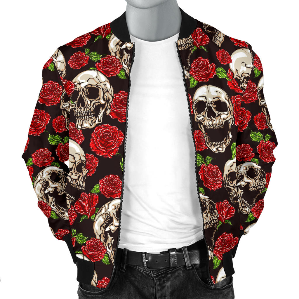 Skull Roses Design Themed Print Men Bomber Jacket