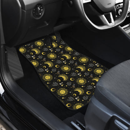 Sun Moon Golden Design Themed Print Car Floor Mats Front Back