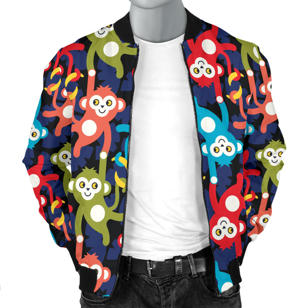 Monkey Colorful Design Themed Print Men Bomber Jacket