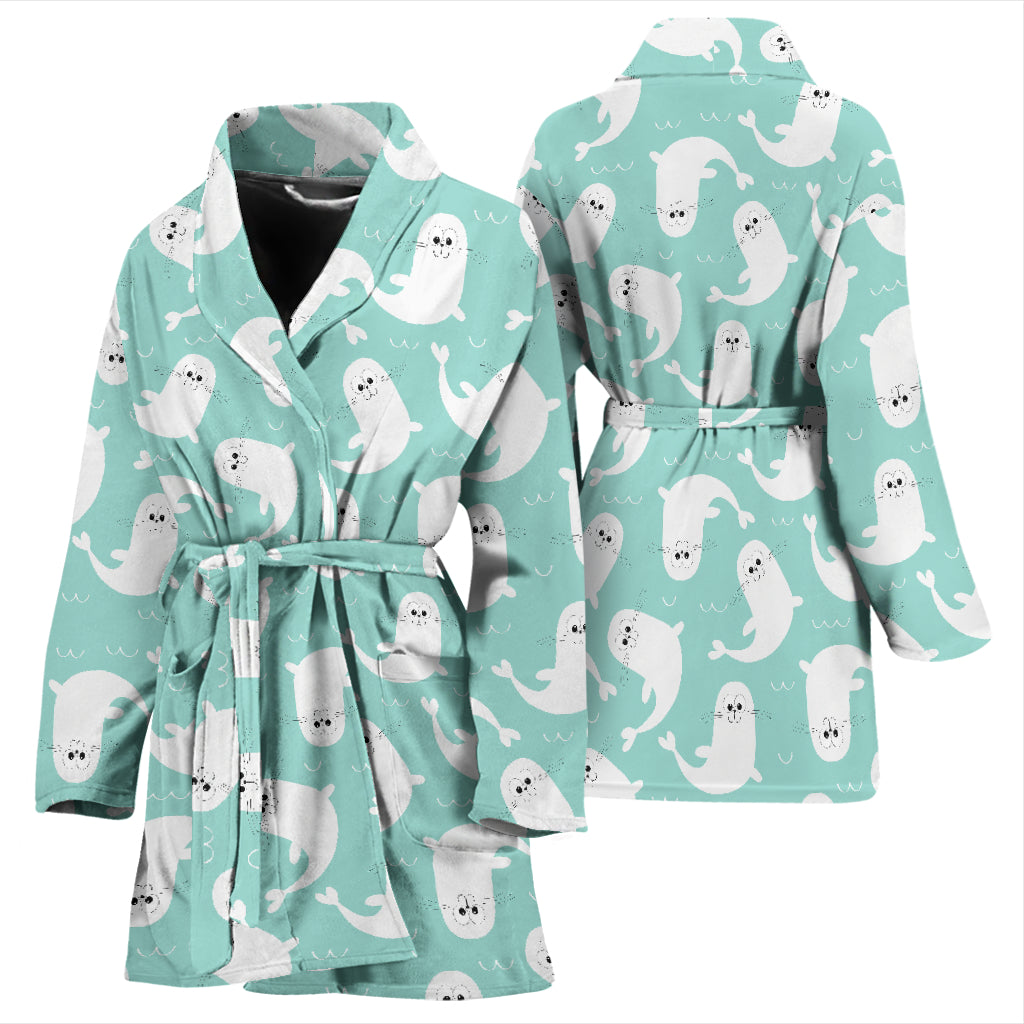 Sea Lion Print Design LKS401 Women Bathrobe