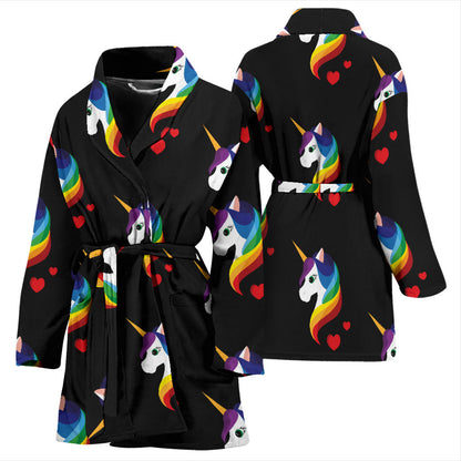 Rainbow Unicorn Pattern Print Design A03 Women Bathrobe
