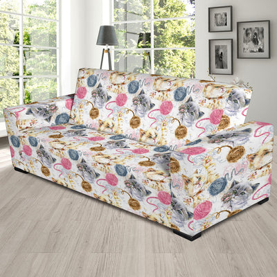 Cat Playing Yarn Pattern Print Design 07 Sofa Slipcover