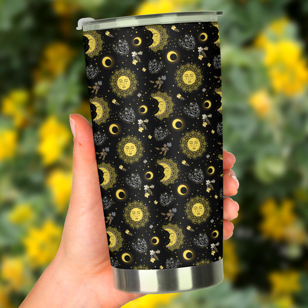 Sun Moon Golden Design Themed Print Tumbler