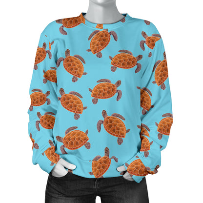 Brow Sea Turtle Print Pattern Women Long Sleeve Sweatshirt