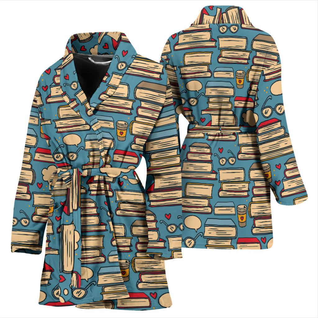 Book Pattern Print Design 03 Women Bathrobe
