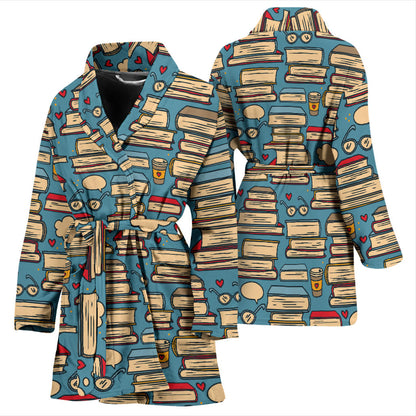 Book Pattern Print Design 03 Women Bathrobe