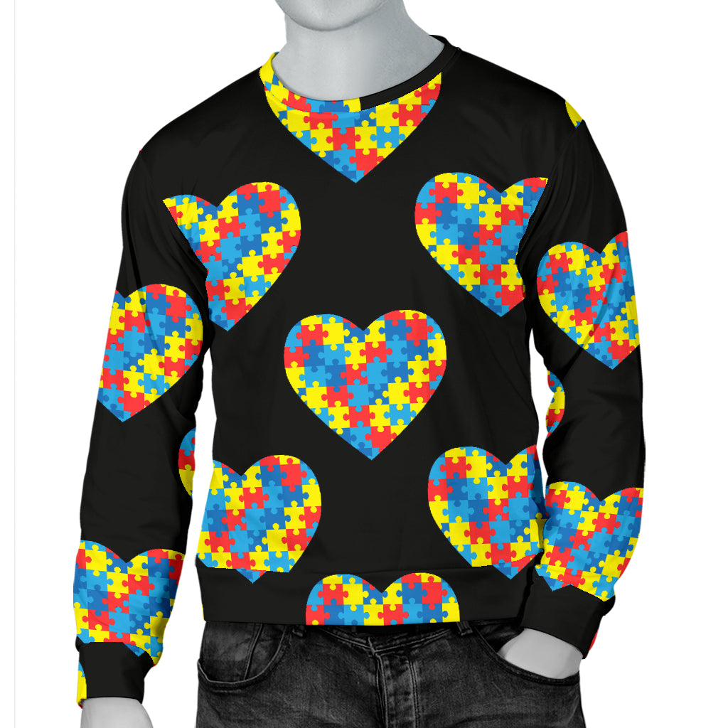 Autism Awareness Heart Design Print Men Long Sleeve Sweatshirt