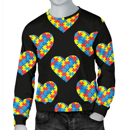 Autism Awareness Heart Design Print Men Long Sleeve Sweatshirt