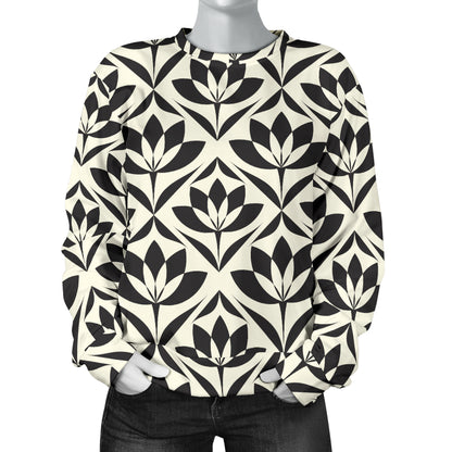 Lotus Pattern Print Women Long Sleeve Sweatshirt