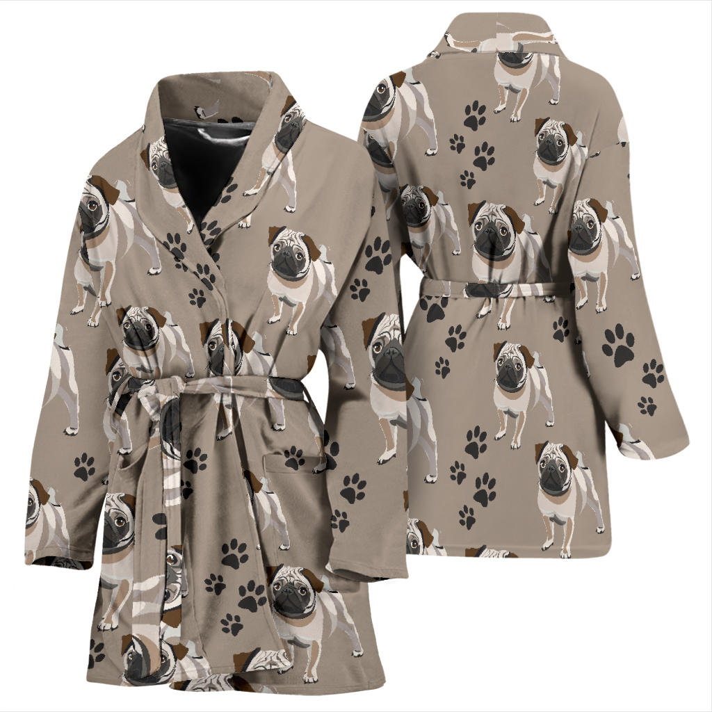Pug Pattern Print Design A04 Women Bathrobe