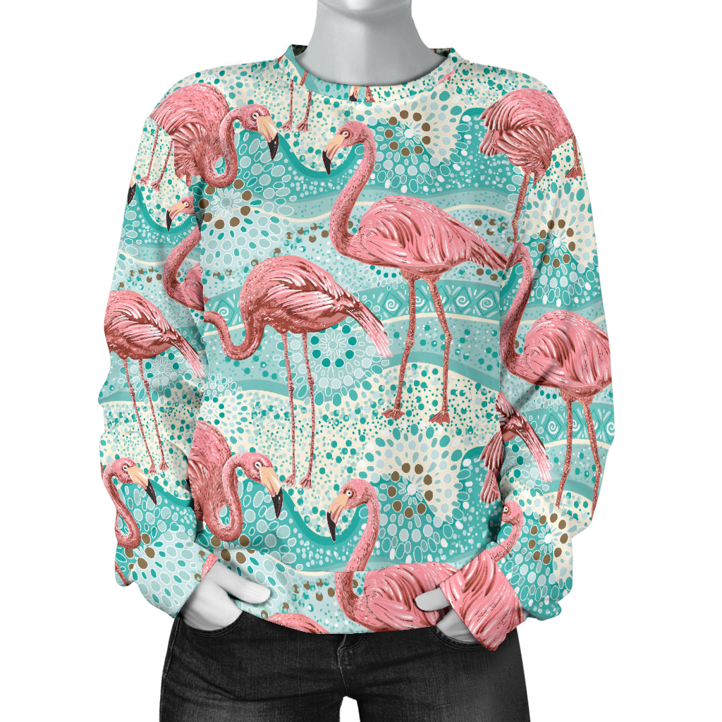 Flamingo Background Themed Print Women Long Sleeve Sweatshirt