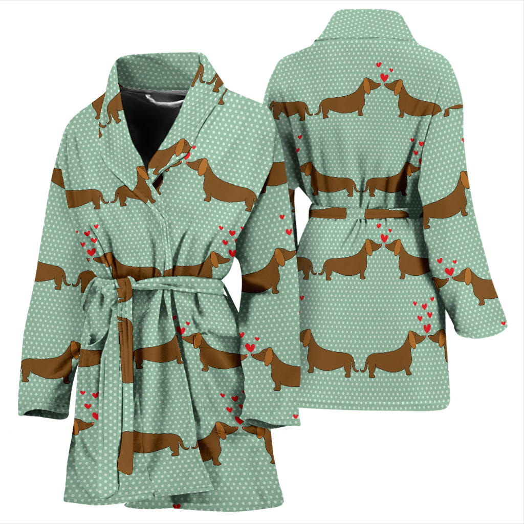 Dachshund Pattern Print Design 02 Women Bathrobe