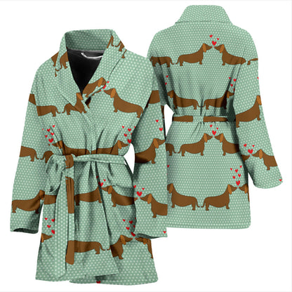 Dachshund Pattern Print Design 02 Women Bathrobe