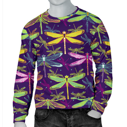 Dragonfly Neon Color Print Pattern Men Long Sleeve Sweatshirt