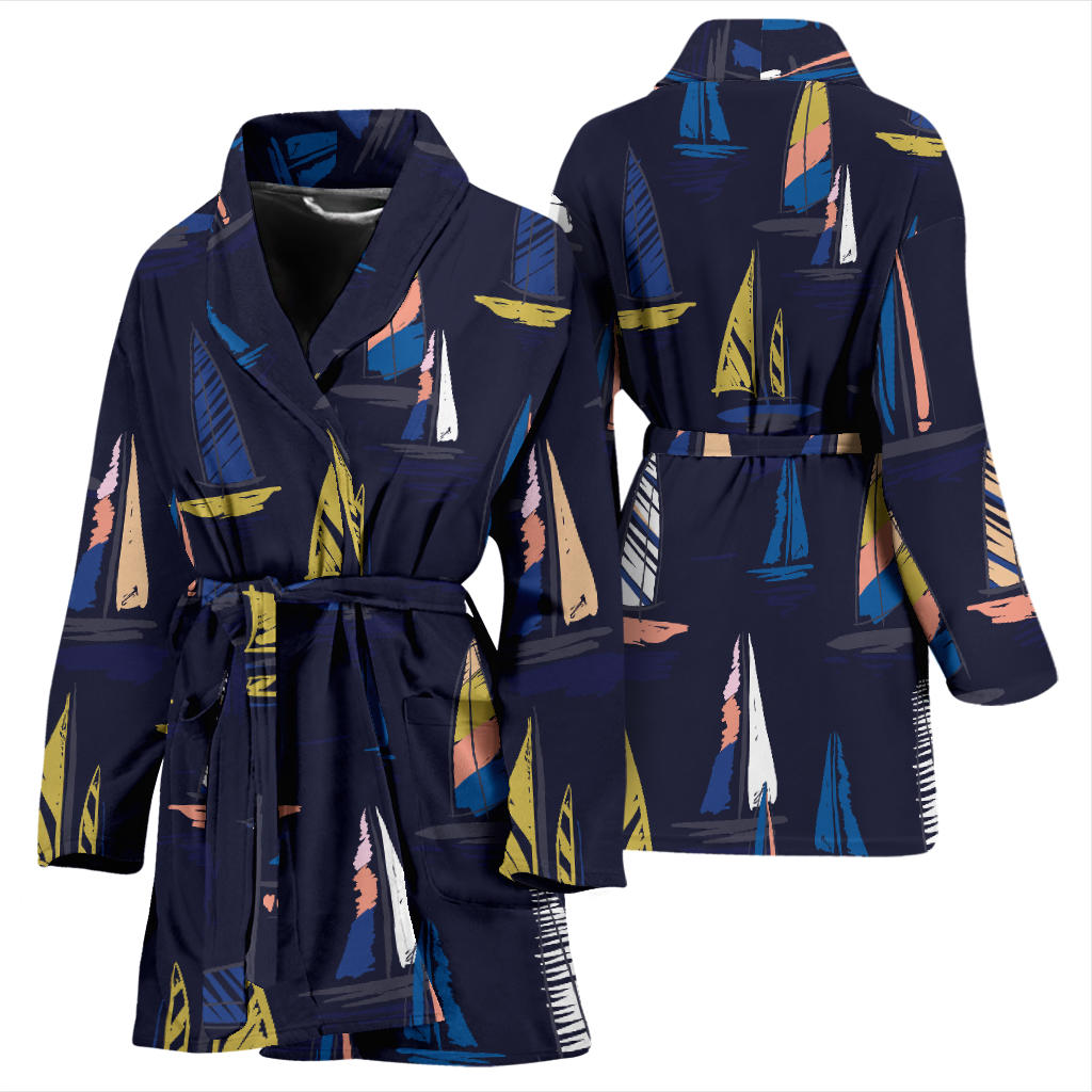 Sailing Ships Pattern Print Design A03 Women Bathrobe
