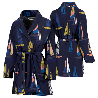 Sailing Ships Pattern Print Design A03 Women Bathrobe