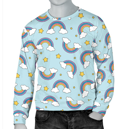 Rainbow Cloud Print Pattern Men Long Sleeve Sweatshirt