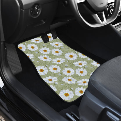 Daisy Yellow Print Pattern Car Floor Mats Front Back