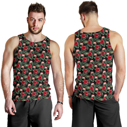 Flower Hawaiian Red Hibiscus Design Print Men Tank Top