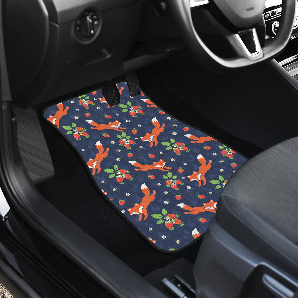 Fox Strawberry Print Pattern Car Floor Mats Front Back