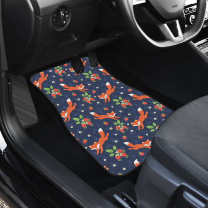 Fox Strawberry Print Pattern Car Floor Mats Front Back