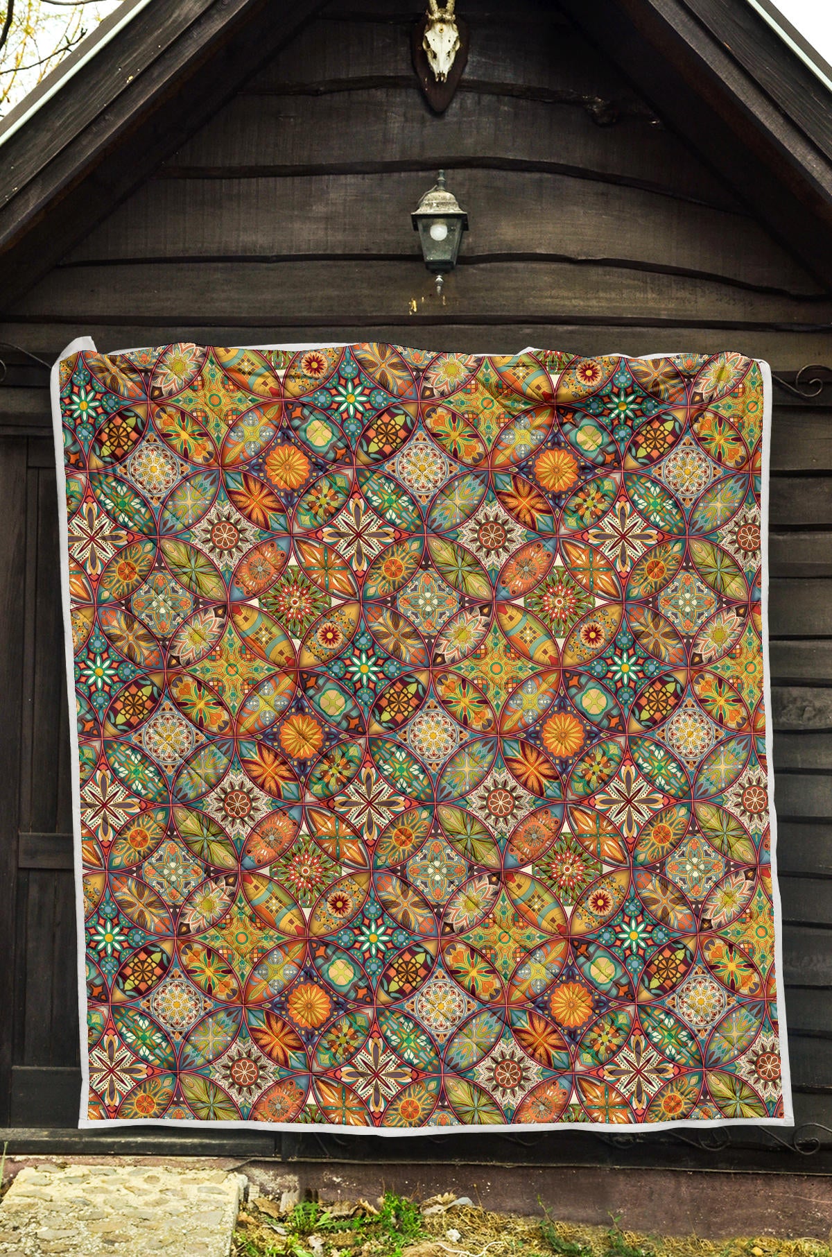 Mandala Flower Themed Design Print Quilt Bedspread