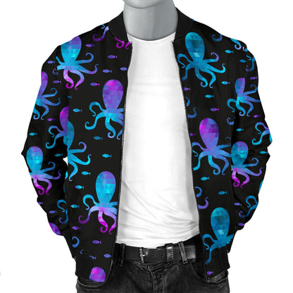 Octopus Blue Design Print Themed Men Bomber Jacket