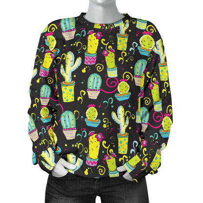 Cactus Neon Style Print Pattern Women Long Sleeve Sweatshirt